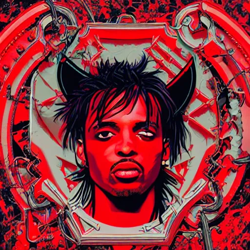 Prompt: Album Art for Playboi Carti \'Whole Lotta Red\', Vampire, Castle, Vector art, Geometric 3d shapes, Gang, Blood Paper Marbling, red smoke, by Sachin Teng, Trending on artstation