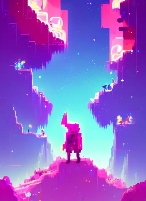 Image similar to an everending upspiraling sparkles of crystal, diamond and rose quartz, going into dark infinity, beautiful high quality hyper light drifter art, trending on artstation