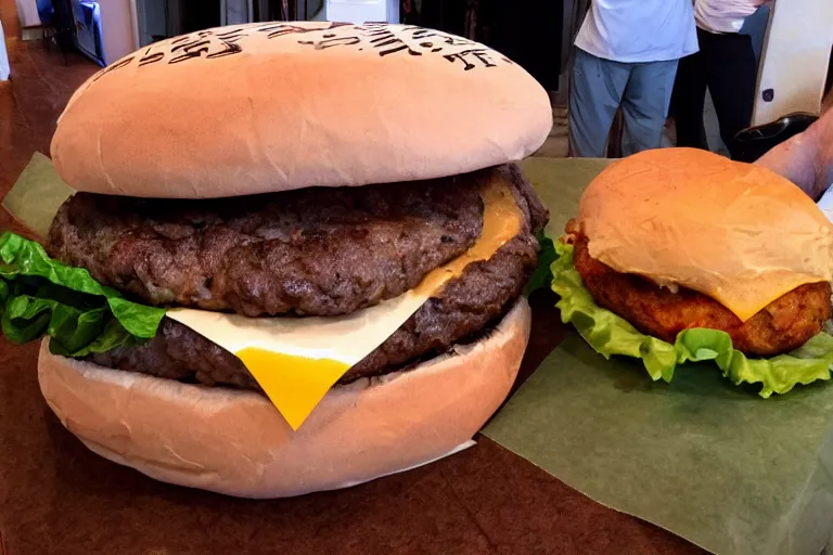 Prompt: 1 0 lb burger that needs a fork