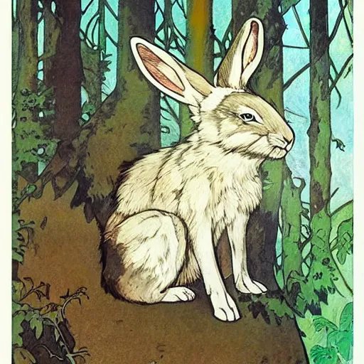 Image similar to a rabbit wolf poster, mucha