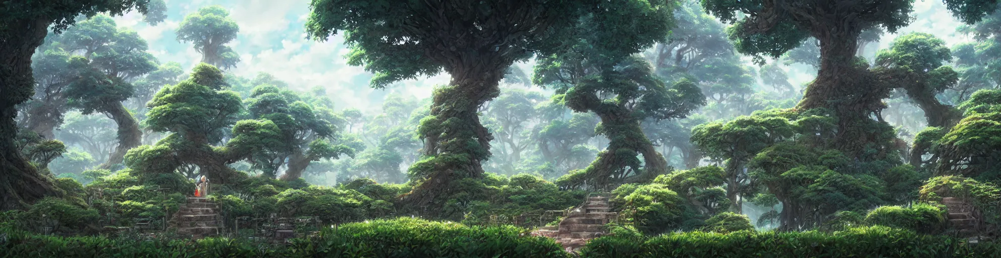 Prompt: anime landscape of small love tree and hedge maze, Studio Ghibli, abandoned hedge maze , animated, anime, illustrated, vibrant, overgrown, by Greg Rutkowski, dungeons and dragons on artstation, very textured and highly detailed 8k