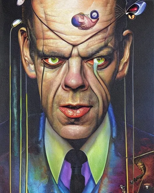 Prompt: a surrealistic portrait of Agent Smith, face in detail, painting by Patrick Woodroffe and Salvador Dali, highly detailed, trending on artstationhq