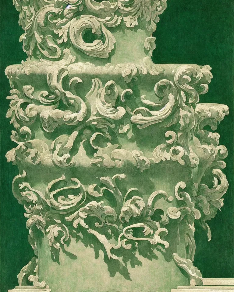 Image similar to achingly beautiful painting of intricate ancient roman corinthian capital on jade background by rene magritte, monet, and turner. giovanni battista piranesi.