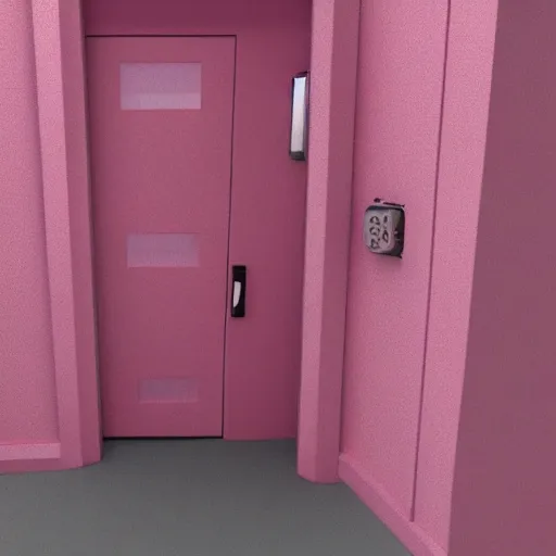 Prompt: isometric view of pink giant octopus tentacles sqeezing through door. cartoonish, 3 d, arnold render