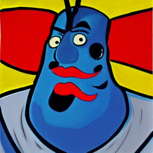 Image similar to sinister looking Blue Meanie from Yellow Submarine in the style of Van Gough