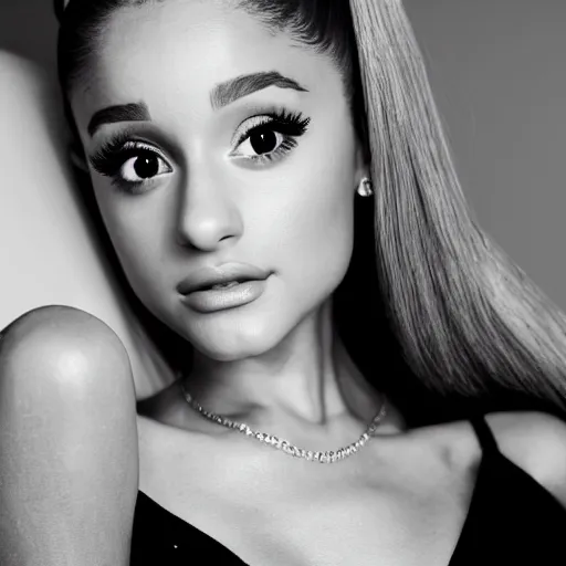 Image similar to ariana grande recursive photo beautiful ariana grande photo bw photography 130mm lens. ariana grande backstage photograph posing for magazine cover. award winning promotional photo.