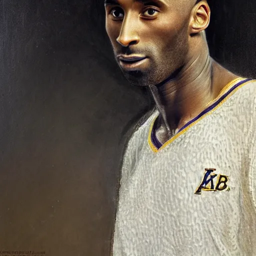 Image similar to portrait of kobe bryant with detailed, textured skin and piercing eyes, by nikolay makovsky