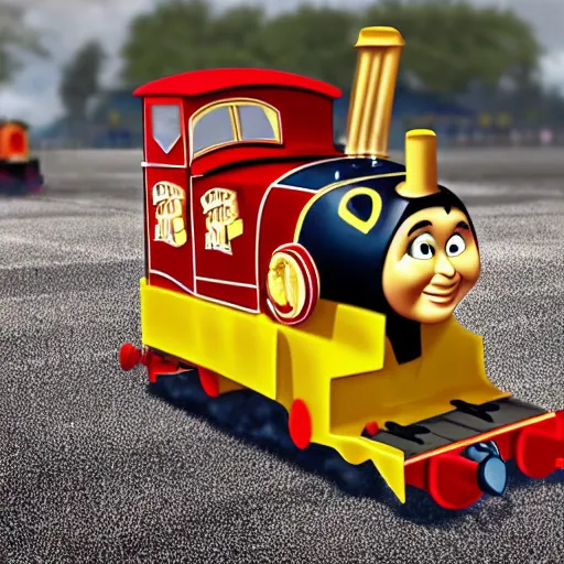 Prompt: purdue pete in the style of thomas the tank engine, on a football field, large, realistic