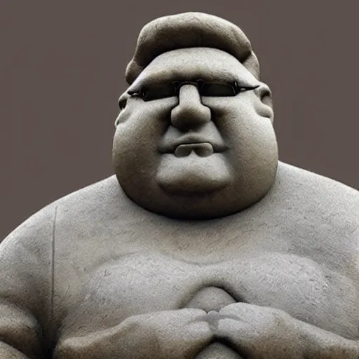 Prompt: picture of a stone statue of a large man who looks like peter griffin