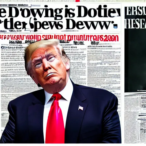 Image similar to donald trump sitting on a toilet with his pants down, he is looking at a newspaper.