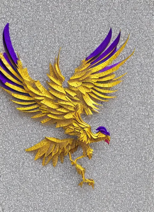 Prompt: white phoenix subtle purple gold white phoenix salt crystals sharp detail 3d render simple background graphic ultra simplified deco design fai khadra gaika style