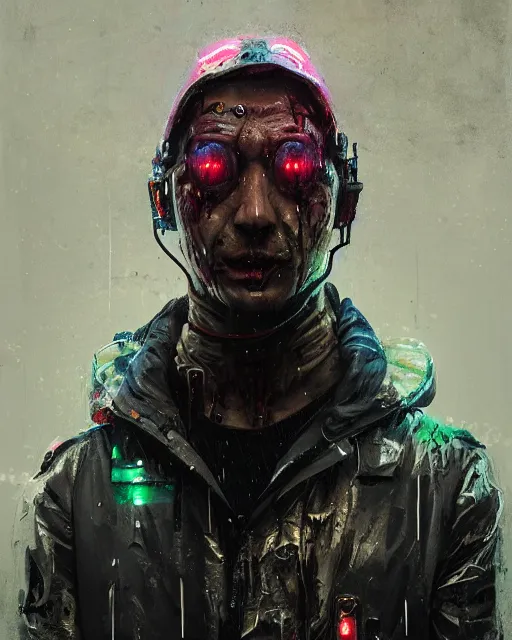 Image similar to detailed portrait, zombie, rain, cyberpunk futuristic neon, reflective puffy coat, decorated with traditional japanese ornaments by ismail inceoglu dragan bibin hans thoma greg rutkowski alexandros pyromallis nekro rene maritte illustrated, perfect face, fine details, realistic shaded, fine - face, pretty face