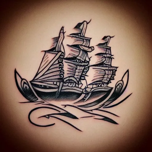 Badass Pirate Ship Tattoo Design