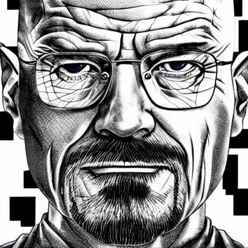 Prompt: walter white breaking bad manga, artist junji ito