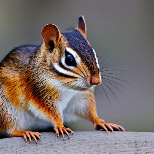 Image similar to hyper realistic photograph of a chipmunk in a business suit, close up shot, 8k,