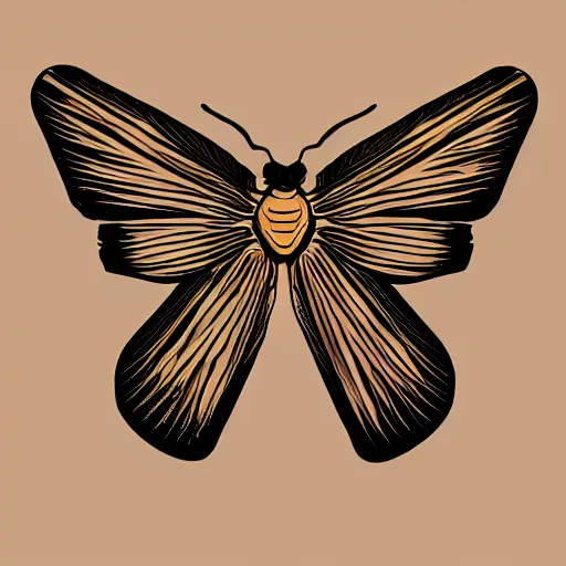 Prompt: bones moth, red, tan, black, ink illustration, line work only, golden ratio, vga, flat colours, solid colours, no blur, white background