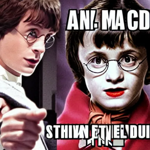 Prompt: a hard core meme featuring harry potter and marylin monroe