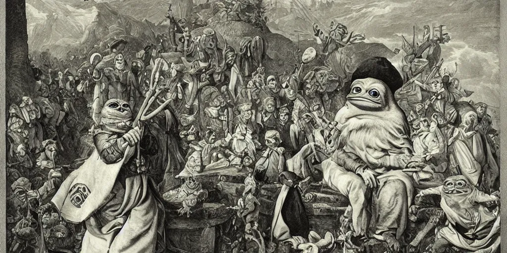 Image similar to pepe the frog, proclamation of the german empire by anton von werner