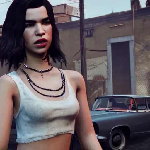 Image similar to Dua Lipa as a mafia mob in Mafia 3 videogame, rockstar games, gameplay, 4k