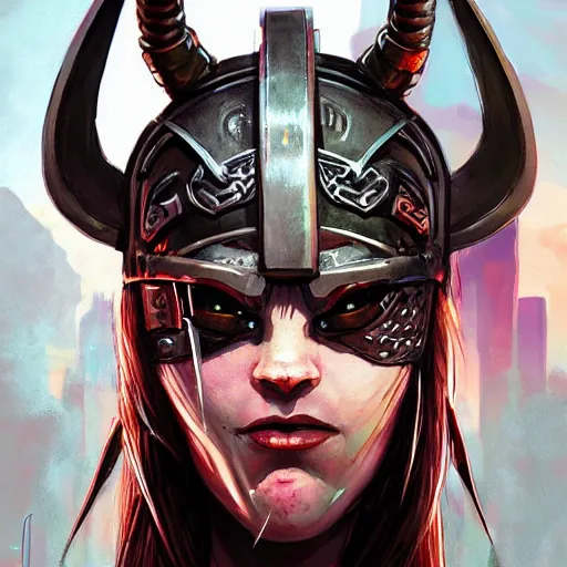 Image similar to cyberpunk viking helmet mask warrior goddess robot ninja fantasy, art gta 5 cover, official fanart behance hd artstation by jesper ejsing, by rhads, makoto shinkai and lois van baarle, ilya kuvshinov, ossdraws