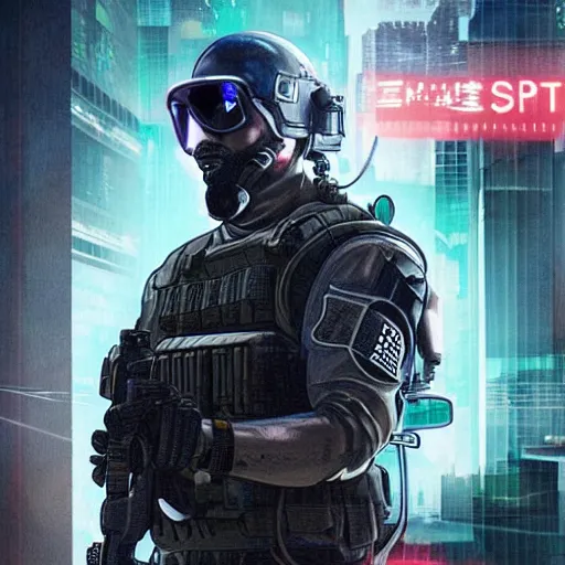 Prompt: digital mascot for special operations service in cyberpunk style