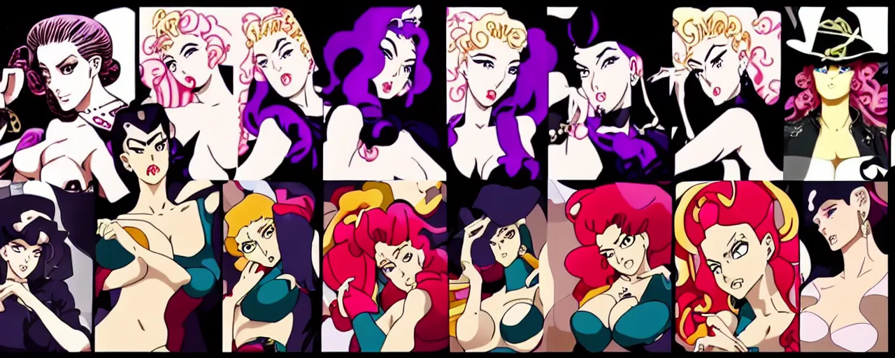 Prompt: Sultry women in the style of JoJo’s bizarre adventure. Award winning. Cel animation