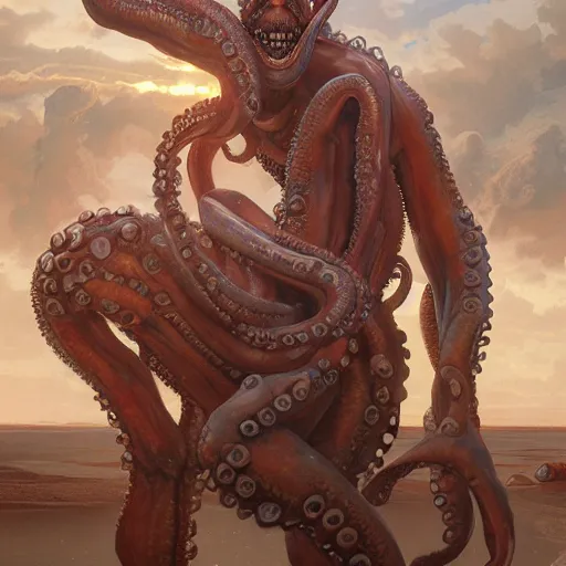 Prompt: portrait painting of octoman, half man, half octopus, ultra realistic, concept art, intricate details, extremely detailed, photorealistic, octane render, 8 k, unreal engine. art by artgerm and greg rutkowski and alphonse mucha