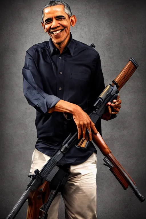 Prompt: obama with a rifle, professional HD photography, realistic