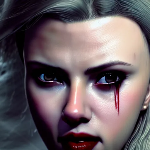 Image similar to cute vampire scarlett johansson, ultra realistic, concept art, intricate details, dark vibe, highly detailed, photorealistic, octane render, 8 k, unreal engine,