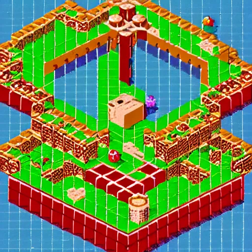 Prompt: an isometric view of the first level in super mario brothers