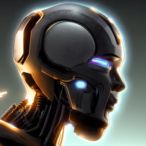 Image similar to Profile of a black cyborg male, cyberpunk biomodifications, HD 8K wallpaper, dark background unity engine