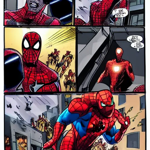 Prompt: iron man fighting versus spiderman in mortal combat