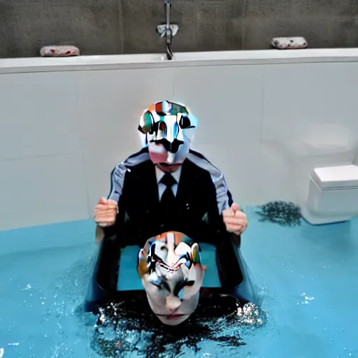 Image similar to Putin swimming inside a toilet