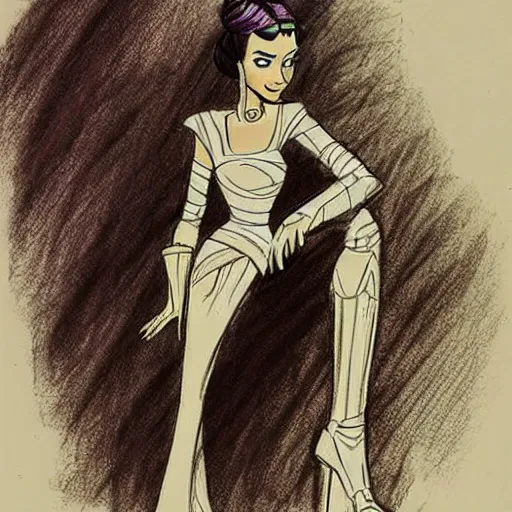 Image similar to milt kahl sketch of victoria justice as princess padme in star wars episode 3