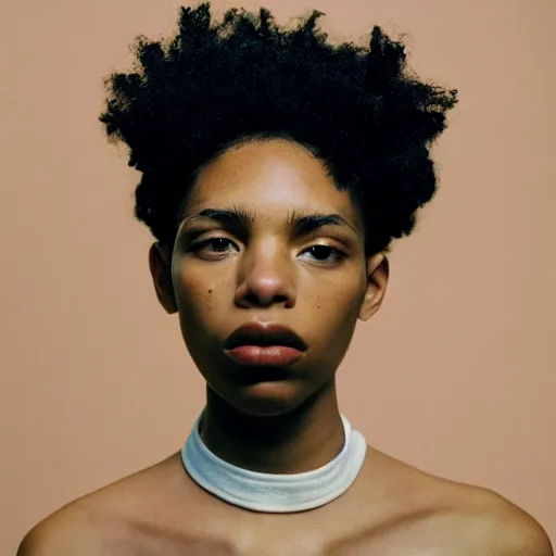 Image similar to realistic! photoshoot for a new balenciaga lookbook, color film photography, portrait of a beautiful woman, photo in style of tyler mitchell, 35mm