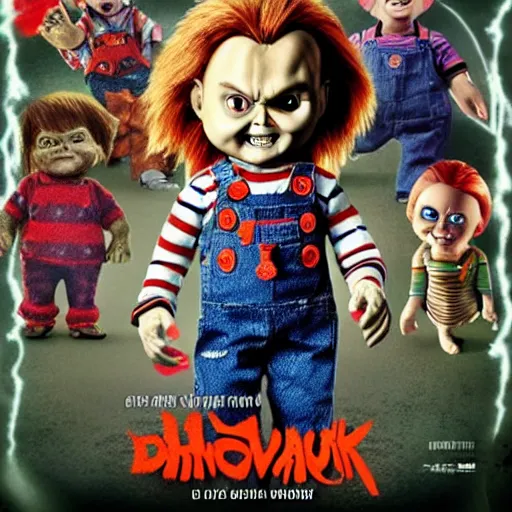 Prompt: Chucky versus Demonic Toys movie poster