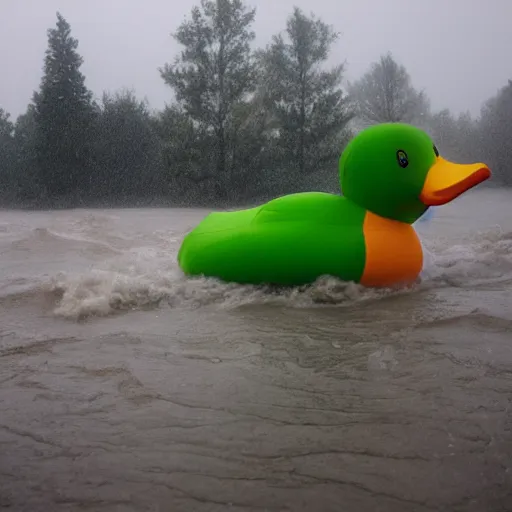 Image similar to an inflatable duck in the middle of the storm.