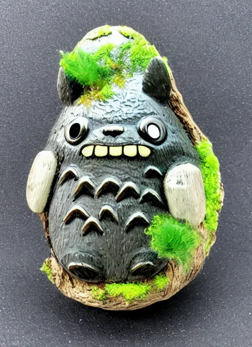 Image similar to 8 0 mm resin detailed miniature of totoro in a tree, symbol, textured base ; miniature product photos, 4 k, view from front