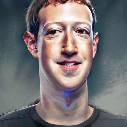 Image similar to hyper realistic, portrait of mark zuckerberg ethnicity : asian, painted by greg rutkowski, wlop, loish,