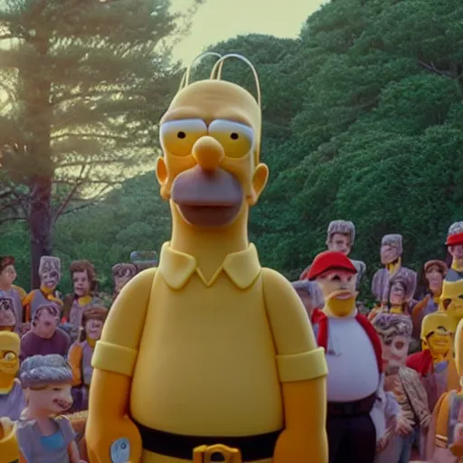 Prompt: movie still of Homer Simpson in Moonrise Kingdom (2012), high detail, 4k