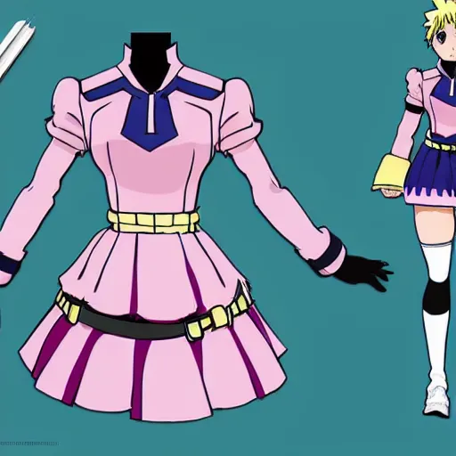 Prompt: concept art for a pink my hero academia costume for females, detailed