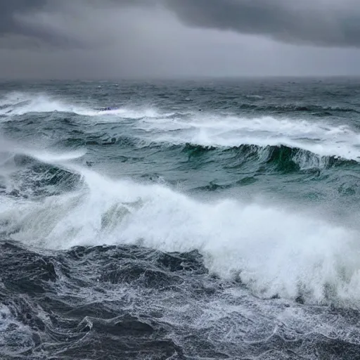 Prompt: Ocean waves hitting the coastline, storm weather, realistic, brutal, breathtaking, heavy rain