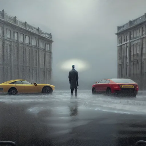 Image similar to steven armstrong on helipad during storm, hyperrealism, no blur, 4 k resolution, ultra detailed, style of dragan bibin, denis villeneuve, tyler edlin, greg rutkowski