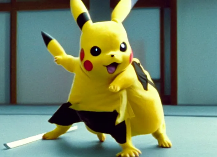 Image similar to film still pikachu with katana in dojo in kill bill film by tarantino, 8 k