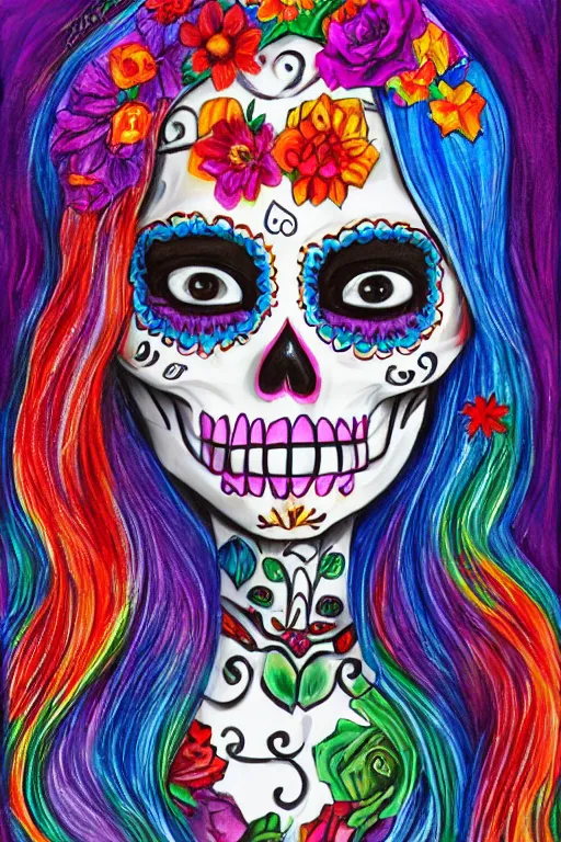 Image similar to Illustration of a sugar skull day of the dead girl, art by Lilia Alvarado