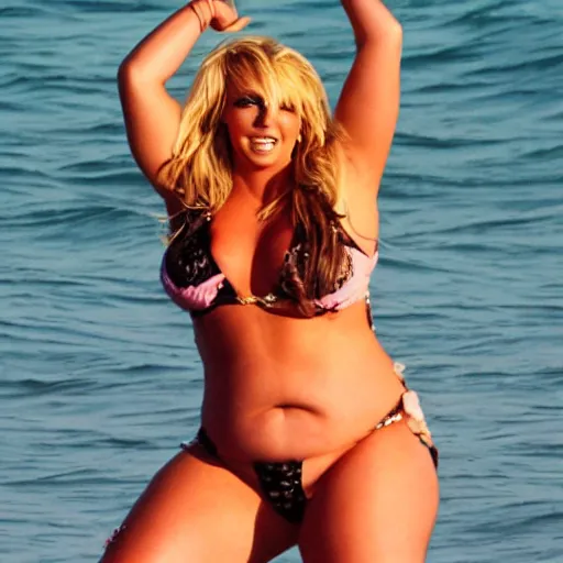 Image similar to obese britney spears beach model photoshoot