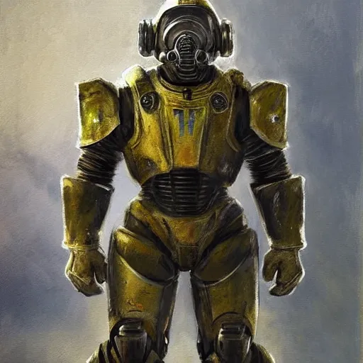 Prompt: A member of the brotherhood of steel wearing t-51b power armor, fallout series, detailed, impressionist painting, masterpiece