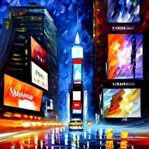 Image similar to a beautiful painting of times square in new york at night by leonid afremov