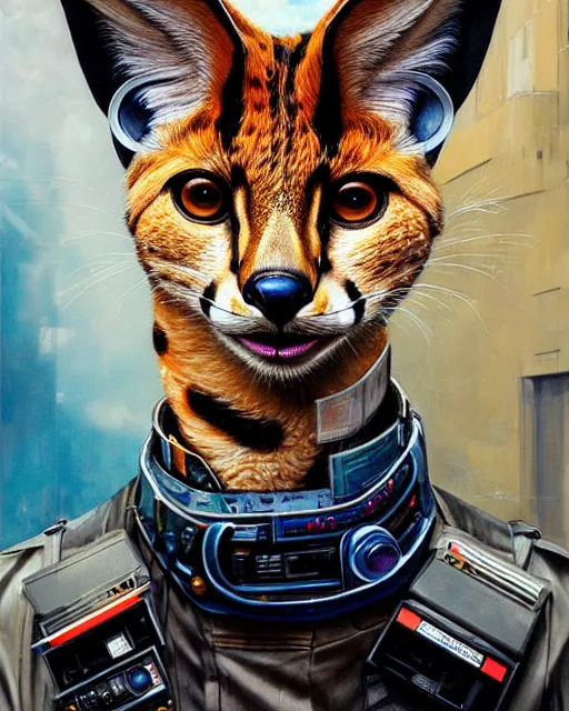 Image similar to a portrait of an anthropomorphic cyberpunk serval by sandra chevrier, by jon foster, detailed render, tape deck, epic composition, cybernetics, 4 k realistic, cryengine, realistic shaded lighting, sharp focus, masterpiece, by enki bilal