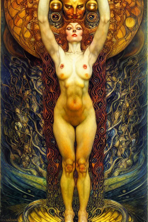 Image similar to Divine Chaos Engine by Karol Bak, Jean Delville, William Blake, Gustav Klimt, and Vincent Van Gogh, symbolist, visionary